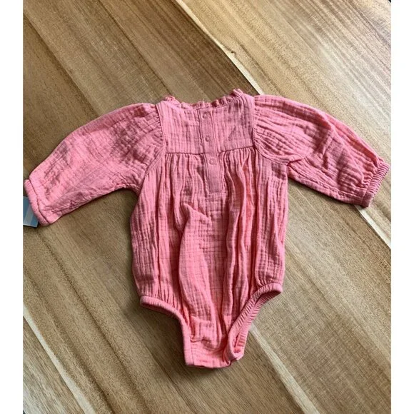 Cat & Jack Baby Girls Dusty Coral Long-Sleeve Bodysuit Romper Size NB - Picture 4 of 10